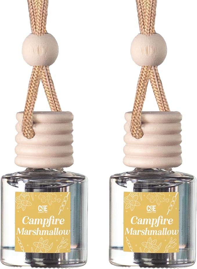 C&E Craft Co Hanging Car Air Freshener Diffuser 2 Pack, Long Lasting Fragrance Oil Car Freshener, Glass Bottle Auto Air Freshener, Made in USA (Campfire Marshmallow) - Bloomnest