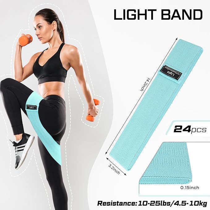 24 Pcs Fabric Resistance Bands for Working Out Strength Exercise Bands for Women Men Resistance Loop for Legs and Butt, Yoga, Pilates, Rehab, Fitness and Home - Bloomnest