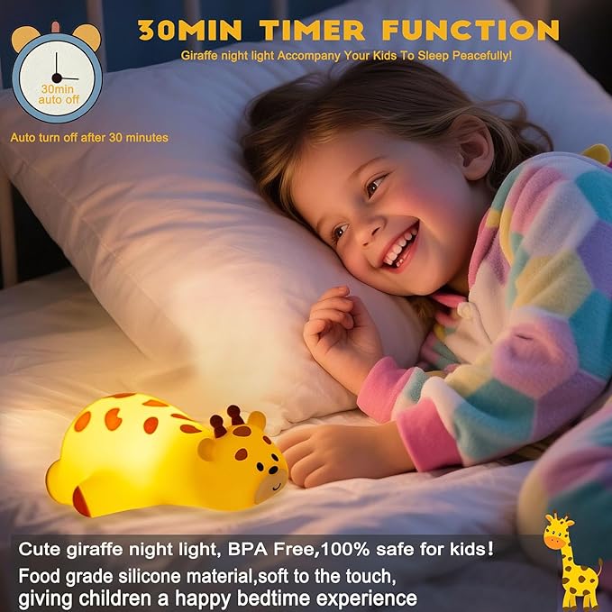 DREAMING MY DREAM Cute Giraffe Night Light for Kids,3 Levels Dimmable Bedside Touch Lamp Rechargeable Squishy Nursery lightwith 30min Timmer Function, Baby Kids Room Decor, Gifts for Girls boy - Bloomnest