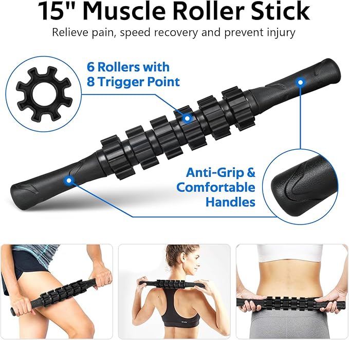 7 in1 Foam Roller Set for Deep Tissue Muscle Massager - High Density Back Roller, Muscle Roller Stick, Resistance Bands, Foot Massage Ball, Stretching Strap for Exercise, Whole Body Physical Therapy - Bloomnest