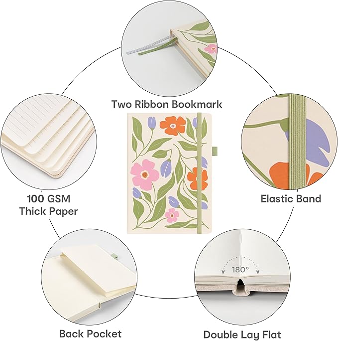 &And Per Se Lined Journal Notebook, 160 Pages, A5 5.7 x 8 inches College Ruled Thick Paper Notebook Journals for Writing, Hardcover Notebooks for Women Men Office School (Botanical Floral)
