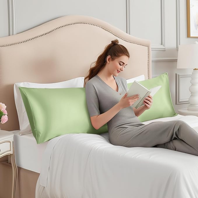 INFIIXSO Body Pillow Cover with Zipper, Luxury Mulberry Silk Body Pillow Case 20x54 Inches, Ultra Smooth and Soft Cooling Long Pillowcase, Gift for Women, Men(Sage Green) - Bloomnest