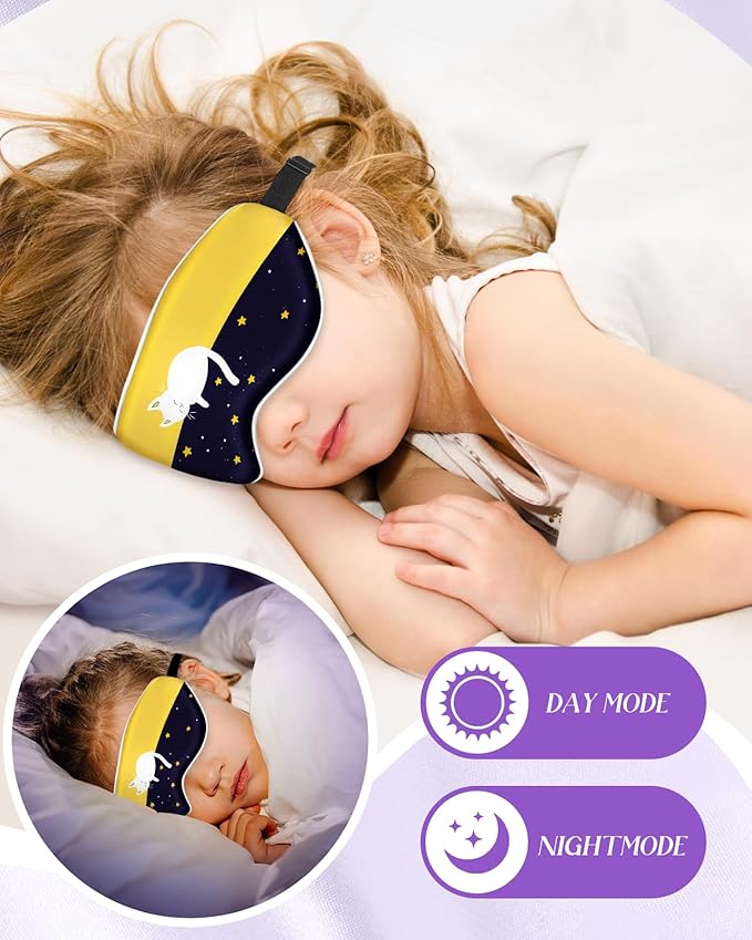 Sleep Mask for Kids - Cute Kawaii Cartoon Silk Sleeping Mask with Adjustable Strap Soft Smooth Light Eye Mask for Sleeping Silk Kids Eye Cover for Boys Girls Teens, Sleep Cat - Bloomnest