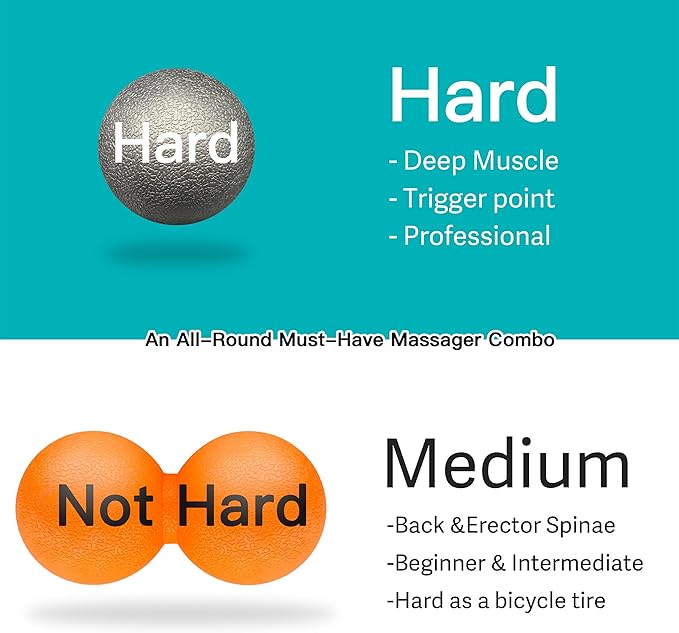 Hard Lacrosse Ball + Soft Peanut Massage Ball Set – Deep Tissue & Trigger Point Tool for Plantar Fasciitis Relief, QL, Iliacus, Glutes, Neck, Hamstrings, Hip Flexors & Myofascial Release - Bloomnest