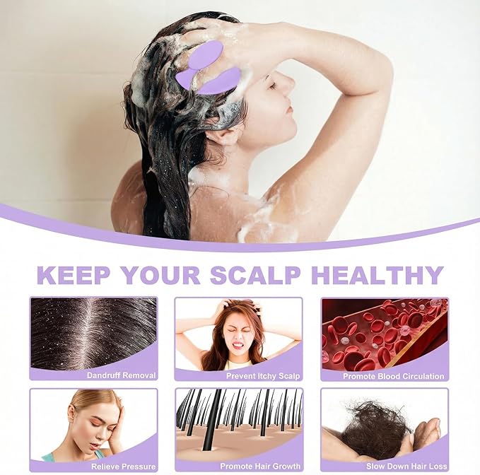 Silicone Scalp Massager Shampoo Brush, Scalp Brush for Hair Growth & Dandruff Removal, Hair Scrubber Scalp Stimulator Exfoliator Brush with Soft Bristles for Wet Dry Scalp Care (Light Purple) Meartchy