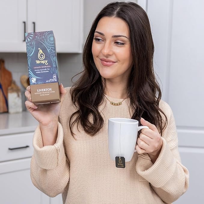 Térapy Ceylon LIVERTOX Organic Herbal Tea Bags | Helps with Liver Kidney Cleanse Detox & Repair | 100% Natural Ayurvedic Ingredients including Turmeric, Aloe Vera and Lemongrass | 20 Individually Wrapped Tea Bags - Bloomnest
