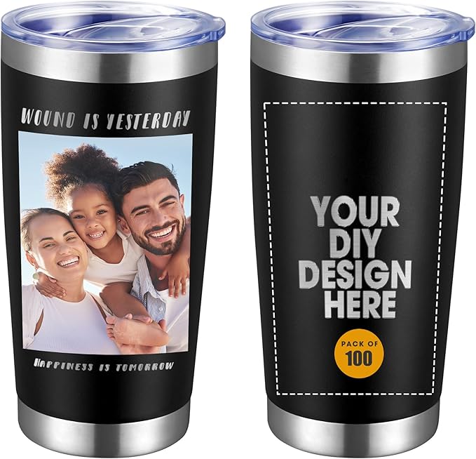 Personalized Custom Tumbler Print in USA 100 Pcs 20oz Stainless Steel Coffee Cup with Lid & Straw Double Wall Insulated Tumbler with Colorful Text Logo Photo - Bloomnest