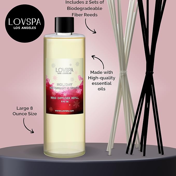 LOVSPA Holiday Red Currant & Woods Diffuser Oil - Essential Oils for Diffuser Refill & Air Freshener Room Spray - Long-Lasting & Natural Home Fragrance, Scented Oil for Diffusers, USA Made, 8 oz - Bloomnest