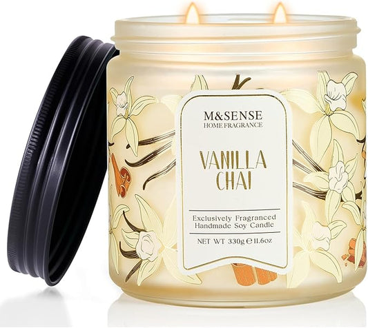M&SENSE Vanilla Chai Scented Candle, 11.6oz Natural Soy Wax, 70 Hours Long Lasting Clean Burn, Holiday Jar Candle for Home Decor, Non-Toxic Relaxing Aromatherapy Gifts for Women - Bloomnest