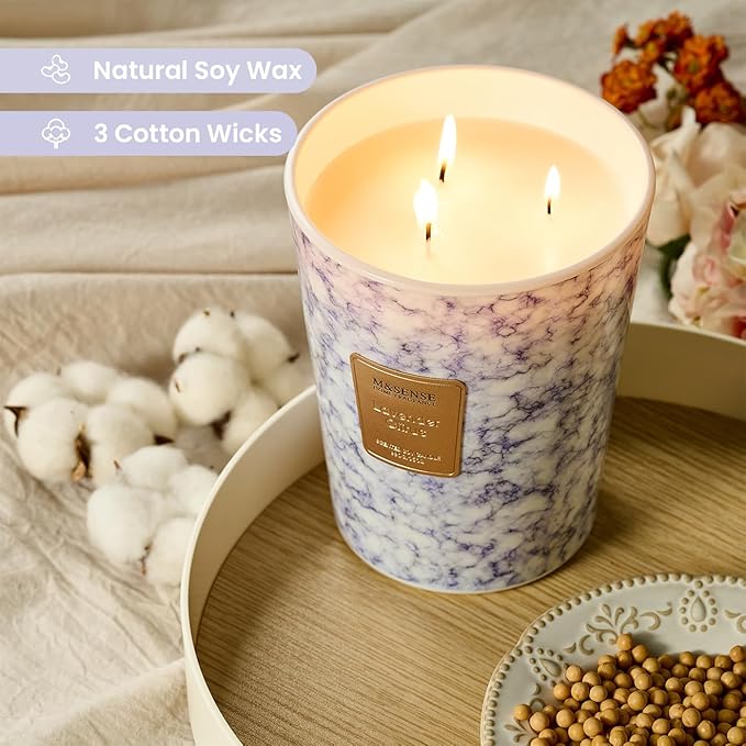 M&SENSE LavenderCitrus Scented Candles for Home, 3-Wick Highly Scented Jar Candles, Extra Large Candle 35 Oz 150 Hours Long Lasting Burning, Relaxing Aromatherapy Candle for Stress Relief, Meditation - Bloomnest
