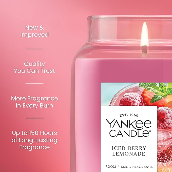 Yankee Candle Iced Berry Lemonade Scented Candle, 22oz Large Jar with up to 150 Hour Burn Time, Giftable - Bloomnest