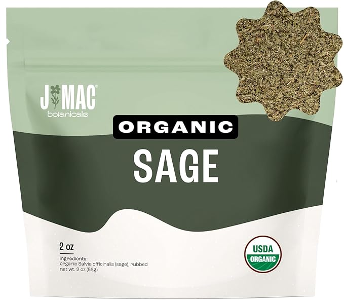 J Mac Botanicals, Organic Rubbed Sage (2 oz), Certified USDA Organic, Dried Rubbed Sage Leaf. Culinary Grade-excellent for sausage making, fresh Albanian harvest - Bloomnest