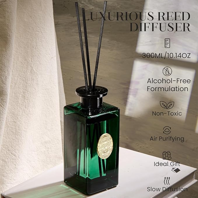 M&SENSE 10.14 oz Large Reed Diffuser Set | Evergreen Pine Scent Oil Diffuser with Sticks | Hotel Collection Non-Toxic Essential Oil |for Bedroom Bathroom Living Room - Bloomnest