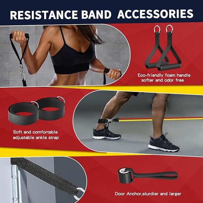 WHATAFIT Resistance Bands, Exercise Bands，Resistance Bands for Working Out, Work Out Bands with Handles for Men and Women Fitness, Strength Training Home Gym Equipment - Bloomnest