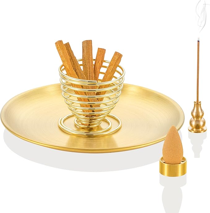 OSOPOLA 4 in 1 Incense Burner - 5.5 Inch Brass Gourd-Shaped Incense Holder for Sticks/Cones/Coils - Multi-Functional Metal Ash Catcher for Meditation, Yoga, Home Decor - Bloomnest