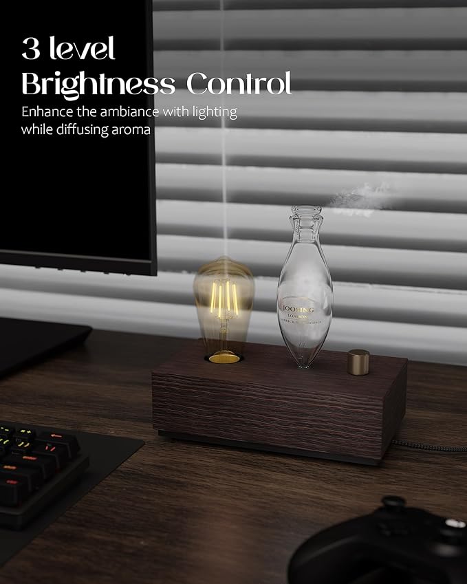 Waterless Essential Oil Diffusers with Rechargeable Battery & 9H Runtime, Aromatherapy Diffusers with Bulb, Scent Diffusers Premium Wood & Glass Nebulizer Cordless for Large Home, Hotels, Rooms - Bloomnest
