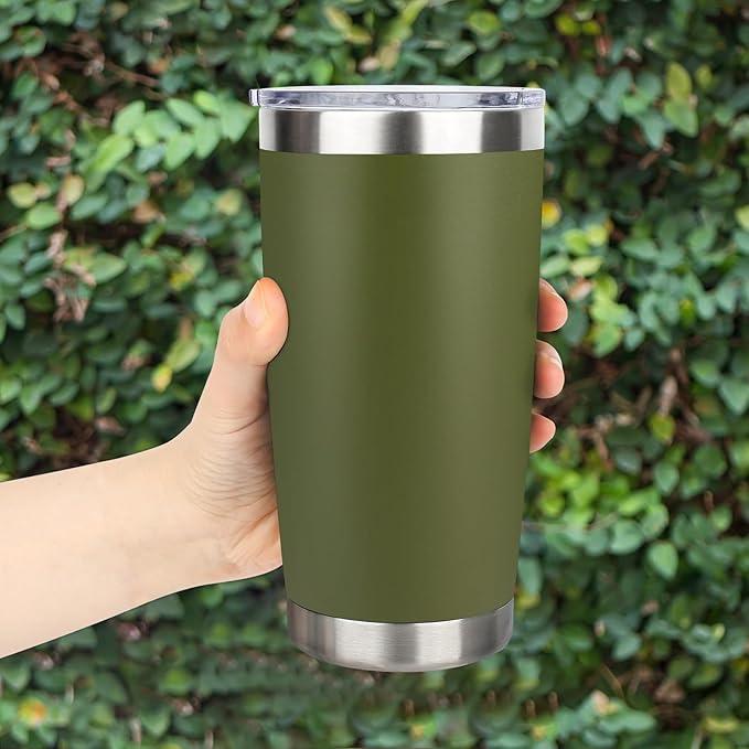20oz Stainless Steel Tumbler Bulk with Lid, Travel Mug - Double Wall Vacuum Powder Coated Cup - Army Green, 12 Pack - Bloomnest