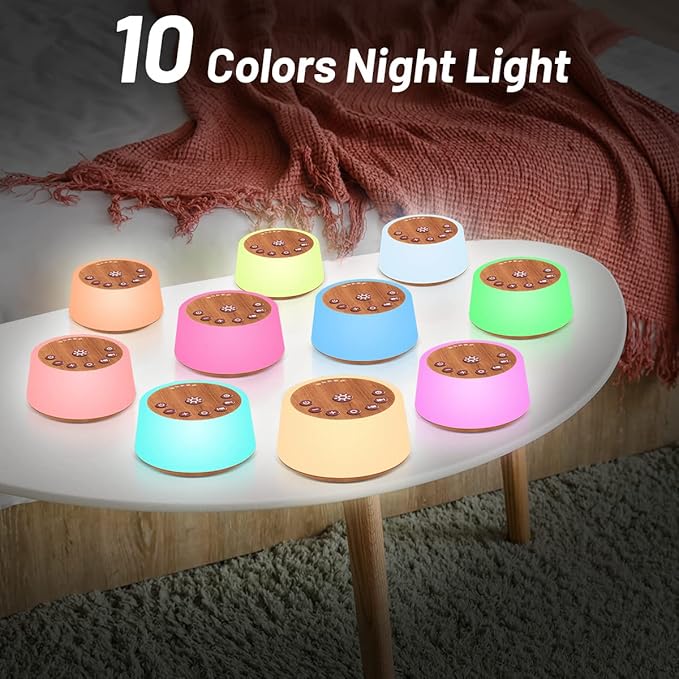 Color Noise Sound Machines with 10 Colors Night Light 25 Soothing Sounds and Sleep White Noise Machine 32 Volume Levels 5 Timers Adjustable Brightness Memory Function for Adult Kid Baby