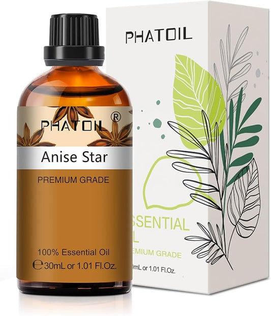 Anise Star 1.01fl.oz Essential Oil, PHATOIL Pure Aromatherapy Oils for Diffuser, Humidifier, Perfect for DIY Soap, Candle, Bath Bombs Making(30ml) - Bloomnest