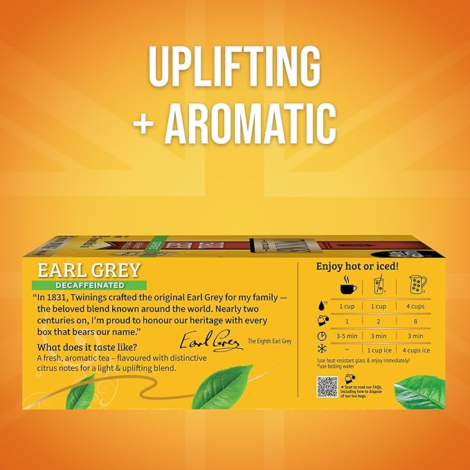 Twinings Decaffeinated Earl Grey Black Tea Individually Wrapped Bags, 100 Count (Pack of 1), Flavoured with Citrus and Bergamot, Enjoy Hot or Iced, 100 Teabags