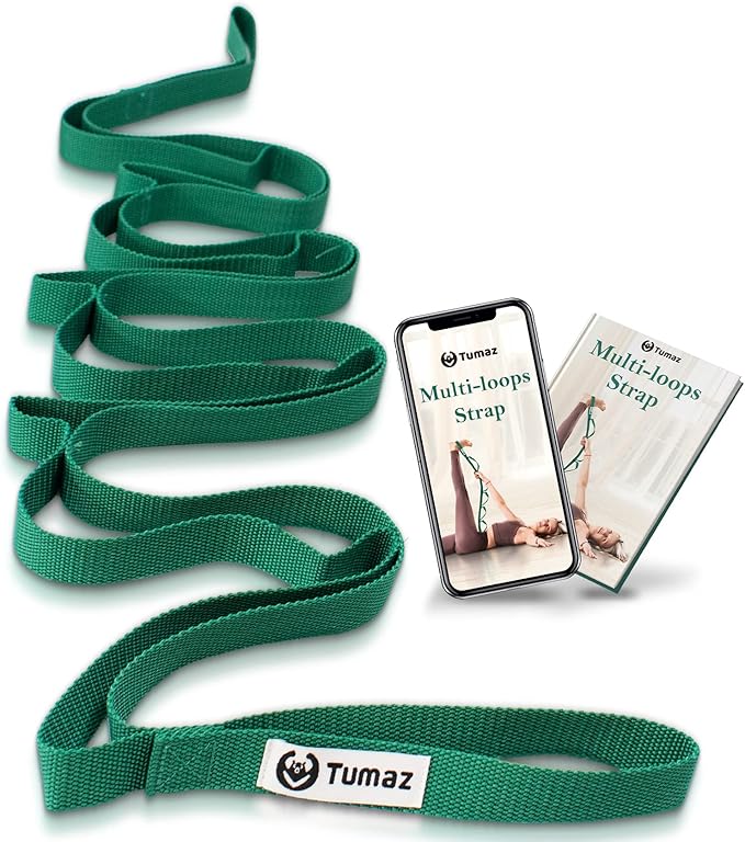 Tumaz Stretching Strap - 10 Loops & Non-Elastic Yoga Strap - The Perfect Home Workout Stretch Strap for Physical Therapy, Yoga, Pilates, Flexibility - [Extra Thick, Durable, Soft] - Bloomnest