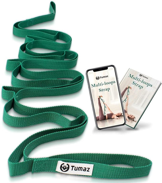 Tumaz Stretching Strap - 10 Loops & Non-Elastic Yoga Strap - The Perfect Home Workout Stretch Strap for Physical Therapy, Yoga, Pilates, Flexibility - [Extra Thick, Durable, Soft] - Bloomnest
