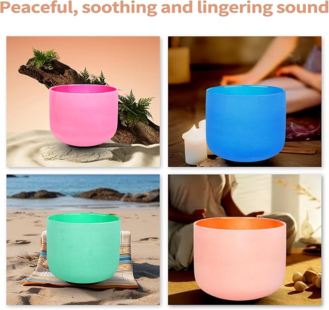 Leize Chakra Tuned 432hz Set of 7 Color Quartz Crystal Singing Bowls 6-12 inch with Heavy Duty Carrying Cases and Singing Bowl Mallets