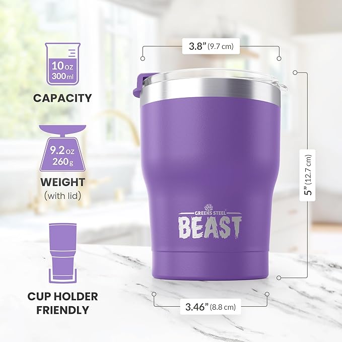 Beast 10 oz Tumbler Stainless Steel Vacuum Insulated Coffee Ice Cup Double Wall Travel Flask (Purple) - Bloomnest