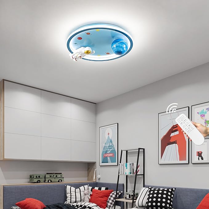 Astronaut Ceiling Light Fixture 20“ Dimmable Kids Flush Mount Ceiling Lights for Bedroom LED Chandelier 3000K-6000K with Remote Children Ceiling Lamp for Kitchen,Nursery Room - Bloomnest