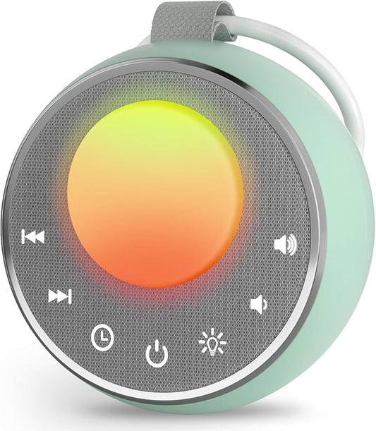 Peakeep Sound Machine with Sleeping Light for Baby, White Noise Lullaby Hush Heartbeat Fan 27 Sounds, 3 Dimmers Dimmable, Travel Battery Machine 30 Volume Loud, 25 Hours Continuous Audio (Aqua) - Bloomnest