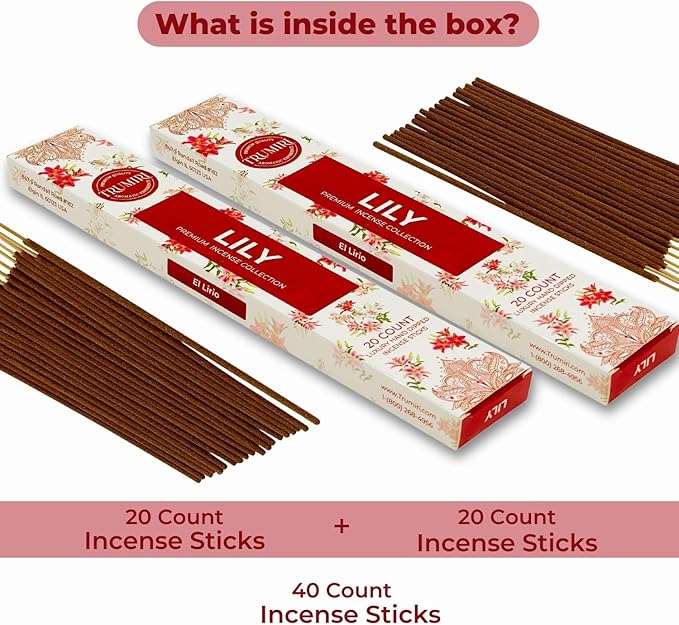 Lily Incense Sticks - Total 40 Insence-Sticks - Dual Pack of 20 Insense - Inciensos - Inscents - Natural Non Toxic Ingredients - Incents - Incence - Inscense - Insents TRUMIRI