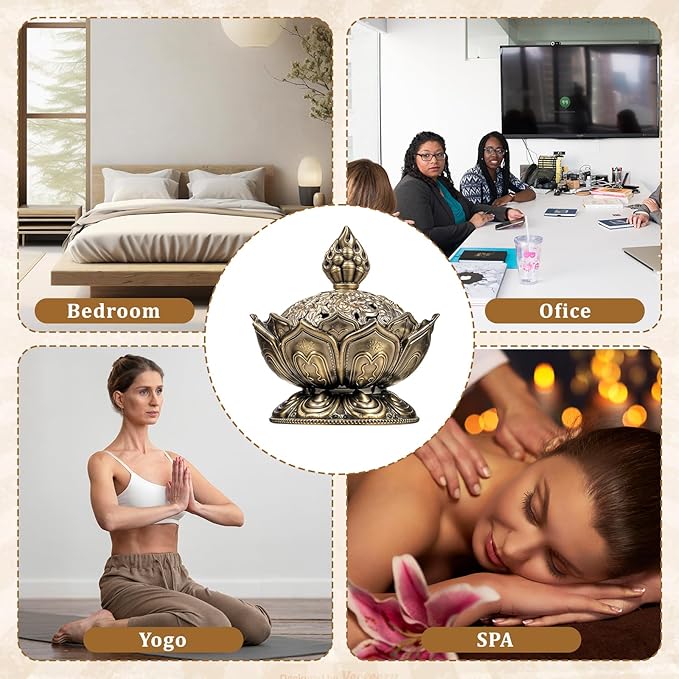 Classic Lotus Incense Burner Vintage Lotus Incense Burner Holder Mini Lotu Cone Incenses Holder Charcoal Lotuss Flower Shaped Incenses Holders Classic for Stick and Metal, 2.75 X 2.87inch - Bloomnest