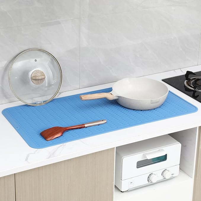 Silicone Dish Drying Mat for Multiple Usage,Easy clean,Eco-friendly,Heat-resistant Silicone Mat for Kitchen Counter or Sink,Refrigerator or Drawer Liner Lichen BlueL 5XL 36inches x 18inches - Bloomnest