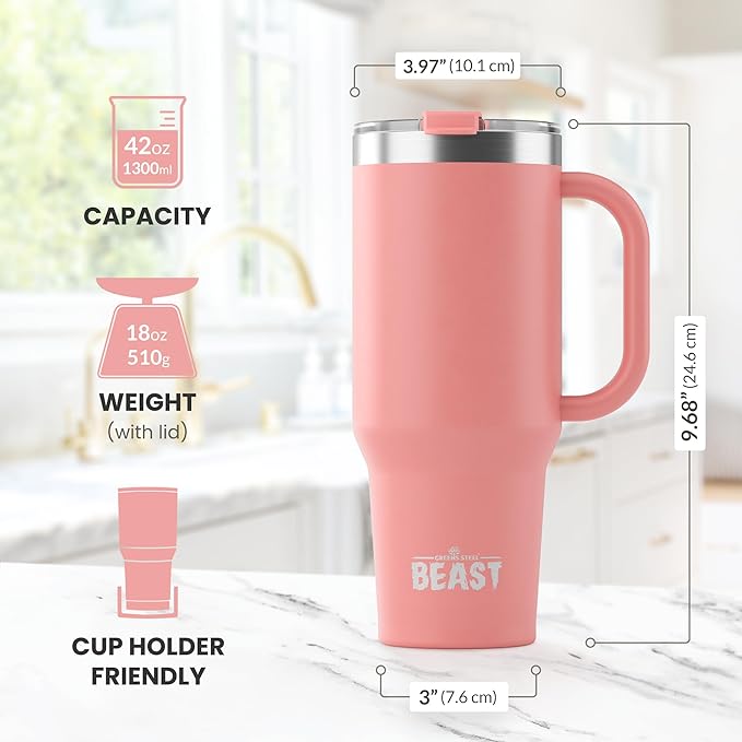 Beast 42 oz Tumbler Stainless Steel Vacuum Insulated Coffee Ice Cup Double Wall Travel Flask (Blossom Pink) - Bloomnest