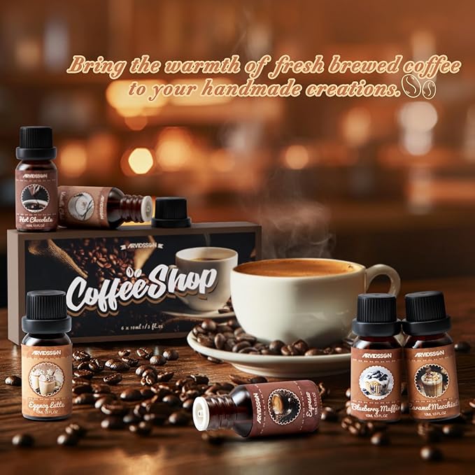 ARVIDSSON Coffee Fragrance Oils Set, Premium Essential Oils for Diffuser, Espresso, Vanilla Chai, Hot Chocolate, Blueberry Muffin, Eggnog Latte, Caramel Macchiato, Coffee Shop Scented Oils - Bloomnest