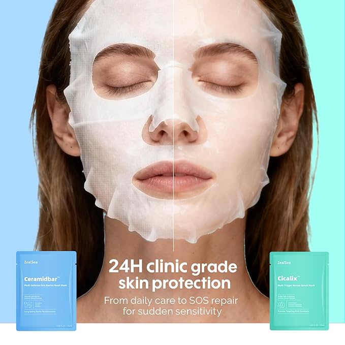 ZealSea Cicalix & Ceramidbar Face Masks Skincare, All-in-one Proven Derm Solution Facial Mask for Visibly Soft | Plump | Quenching | Anti-aging, Soothing & Refreshing, Strengthen & Restore, 4+4 Duo - Bloomnest