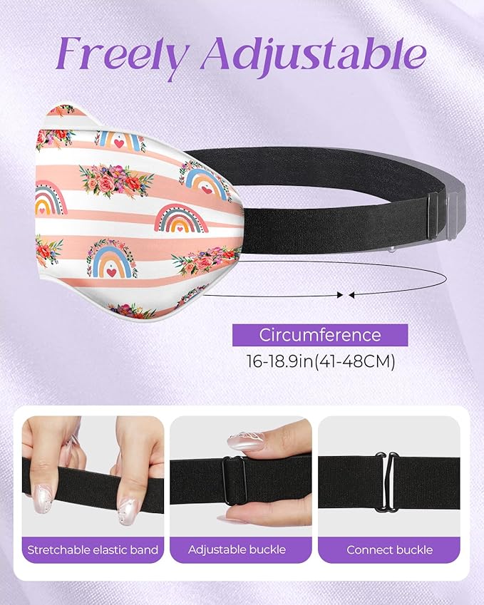 Sleep Mask for Kids - Silk Eye Mask for Sleeping Cute Cartoon Kids Sleep Mask for Boys Girls Teens Soft Smooth Adjustable Straps Silk Kids Eye Cover, Rainbow Flowers - Bloomnest