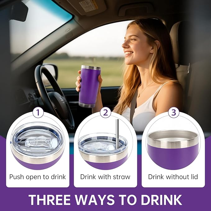 IEOVIEE 32 Pack, 20oz Stainless Steel Bulk Tumblers with Lids and Straws, Double Wall Insulated Travel Mug, Durable Powder Coated Tumbler Bulk Cup for Cold and Hot Drinks(Purple) - Bloomnest