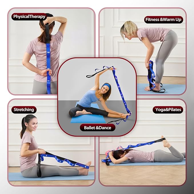 Stretching Strap with 10 Loops-Yoga Strap for Physical Therapy,Home Workout,Pilate & Flexibility Training,Non Elastic Exercise Stretch Band for Hamstring,Leg Stretcher Belt,Flexibility Fascia