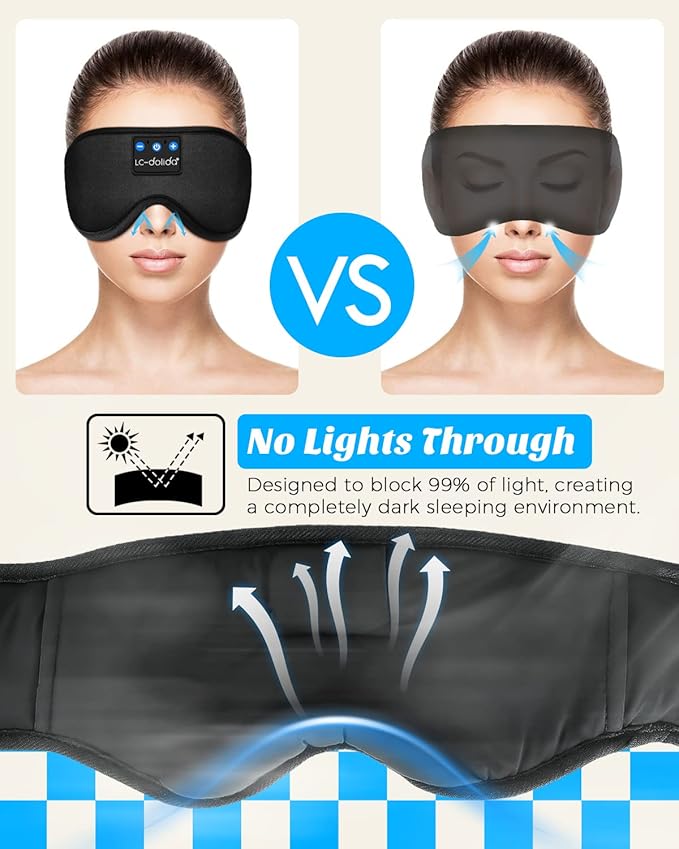 LC-dolida Sleep Mask with Bluetooth Headphones, Sleep Headphones Bluetooth Sleep Mask Eye Mask Pressure Relief Night Sleeping Headphones for Side Sleepers Best Gift and Travel Essential - Bloomnest