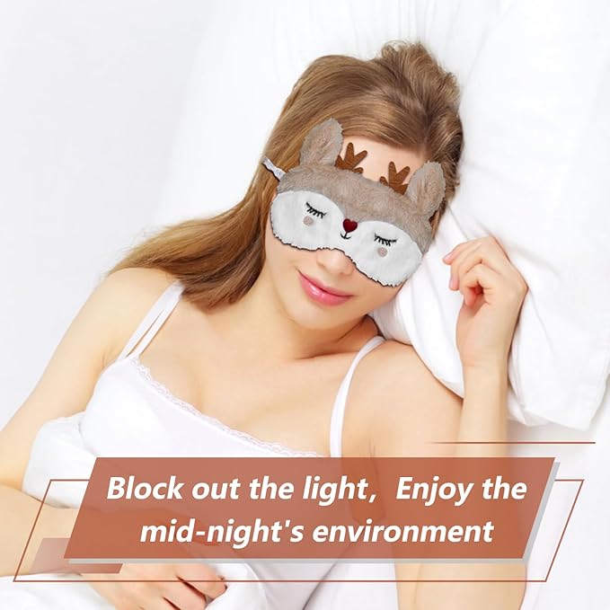 Christmas Reindeer Sleeping Mask Eye Mask Cute Animal Rudolph Sleep Mask Soft Plush Blindfold Funny Eye Cover Eyeshade for Kids Adults Girls Boys Women Men (Reindeer, White) - Bloomnest