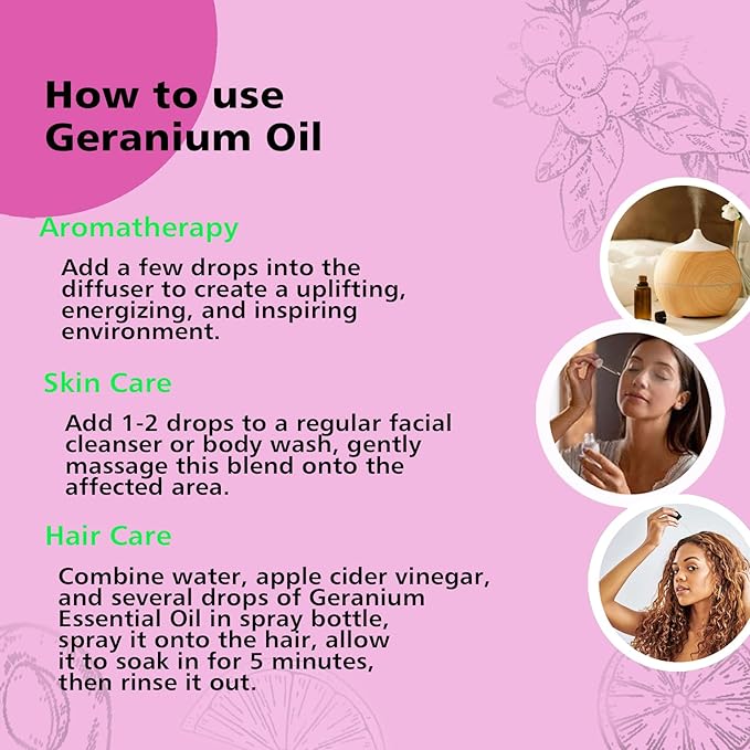 Geranium Essential Oil 1 Oz, 100% Pure Geranium Oil for Diffuser, Skin, Hair, Face, Soap & Candle Making, Aromatherapy & Massage - Bloomnest