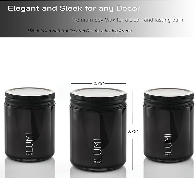 Set of 3 Premium Scented Soy Candles Gift Set | Le Noir Collection - Men’s Cologne, Red Teakwood, Bergamot & Oud | Crackling Wood Wick | Luxury Candles for Relaxation, Home Décor & Gifts | 9.8oz Each - Bloomnest