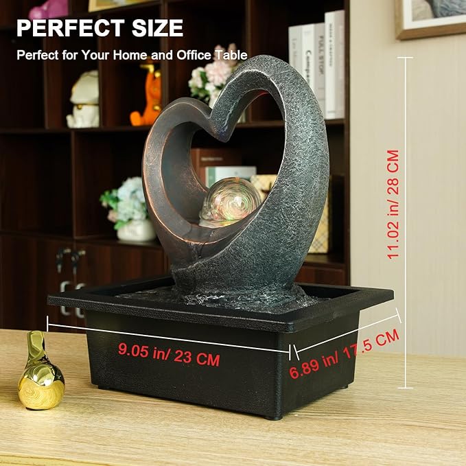 Spinning Orb Rock Cascading Tabletop Fountain, Zen Meditation Indoor Waterfall Feature with ON/Off Switch, Waterfall Fountain with LED Light for Home Office Bedroom - Bloomnest
