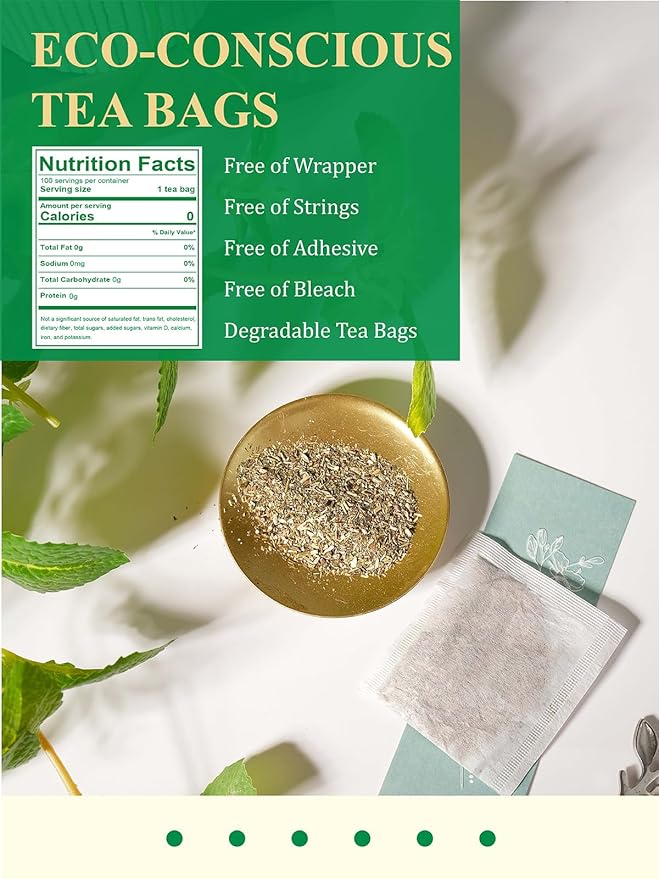 GLDNT Organic Lemon Balm Tea Bags, Natural Lemon Balm Herbal Tea, Lemony & Citrusy Flavor, Caffeine Free, 100 Count - Bloomnest