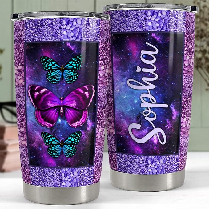 SANDJEST Personalized Butterfly Tumbler Mosaic 20oz 30oz Tumblers with Lid Gift for Women Girl Daughter Sister Mom Christmas Birthday - Bloomnest