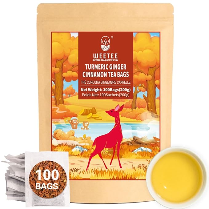 WT WEETEE Turmeric Ginger Cinnamon Tea Bags, Warm & Spicy Turmeric Ginger Herbal Blend Tea, Rich in Antioxidant, Natural Ingredients, Caffeine-free - Bloomnest