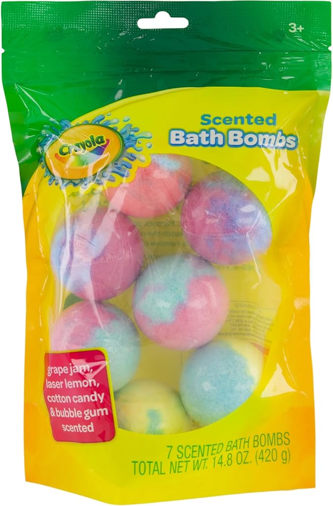 Crayola Colorful Scented Bath Bombs for Kids, Color You Bath Non-Toxic Bathbomb Fizzies for Boys Girls Holiday Stocking Stuffer, Grape Jam, Laser Lemon, Cotton Candy, & Bubble Gum Scents - Bloomnest