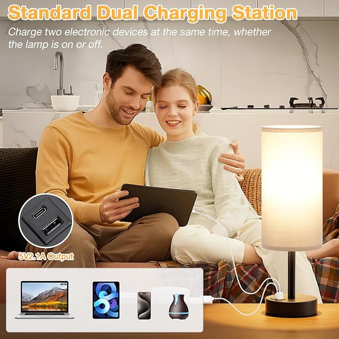 Dicoool Grey Touch Bedside Lamp with USB - 3 Way Dimmable Table Lamp for Bedroom, Nightstand Lamp with Black Charging Station for Desk Dorm, Office, Boy Kids Room, Small - Bloomnest