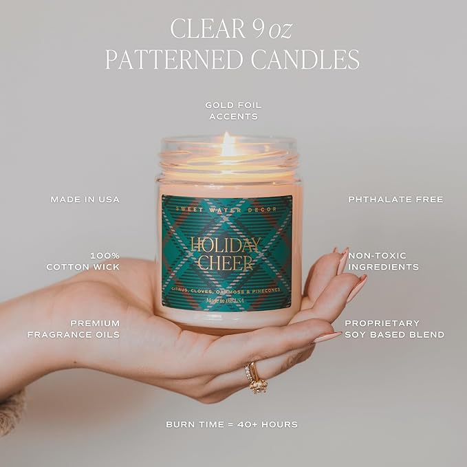 Sweet Water Decor Let it Snow Christmas Scented Candles - Christmas Stocking Stuffers Soy Candles with Cypress Scent - Christmas Candles with 40 Hours Burn Time - 9Oz Gold Lid Clear Jar Wax Candles - Bloomnest